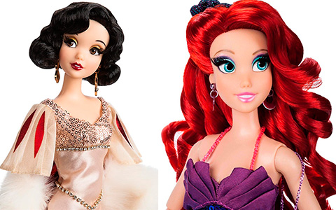 Promo pictures of Ariel, Cinderella, Jasmine and Snow White  Designer Collection doll line Premiere Series