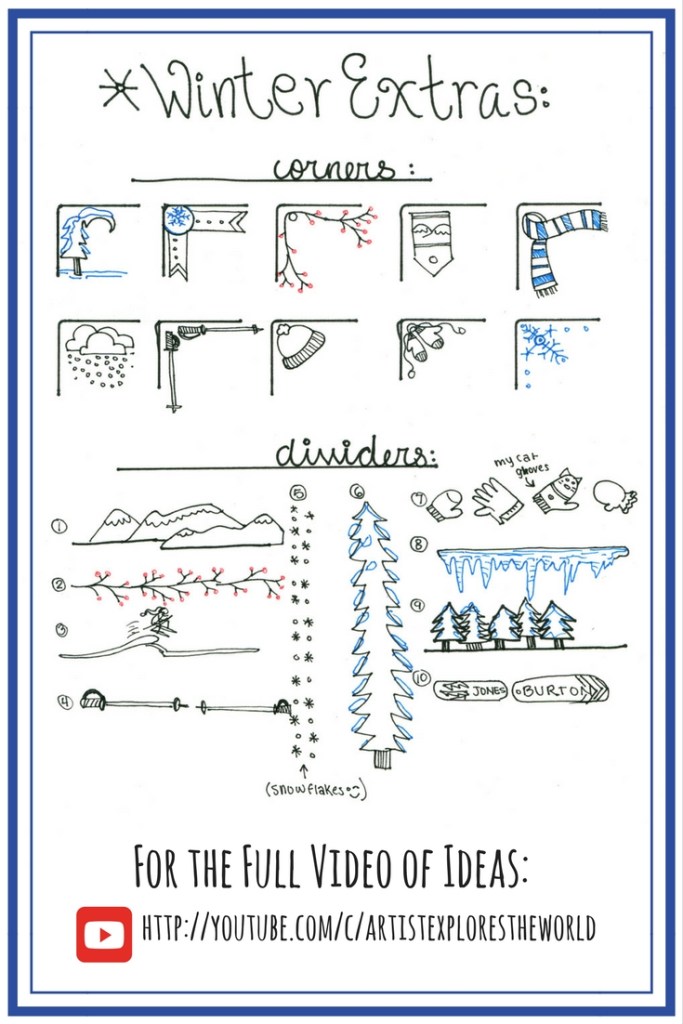 Winter corner designs and dividers for Bullet Journal