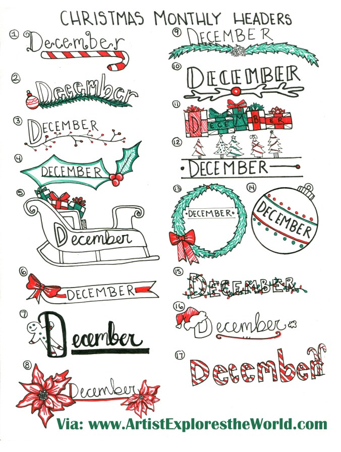 Winter and Christmas themed monthly headers