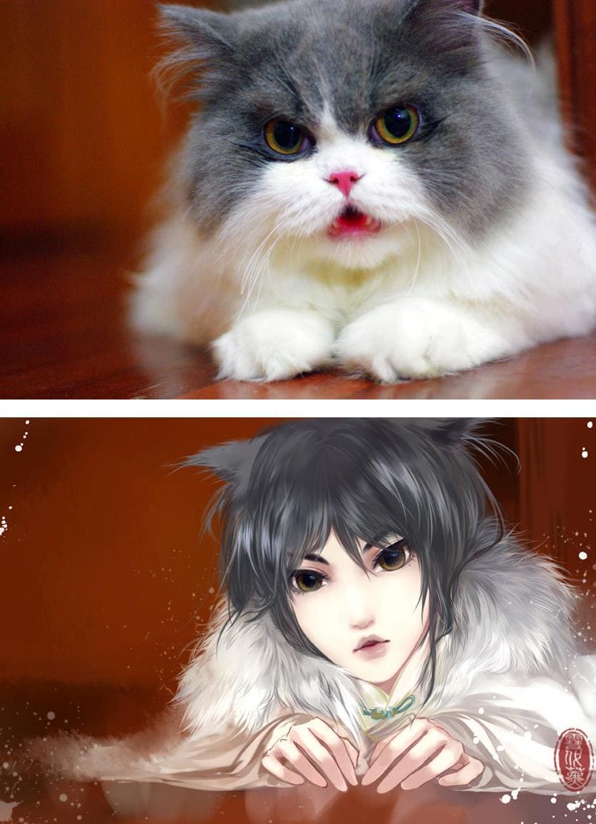 Cats transformed into human in beautiful art