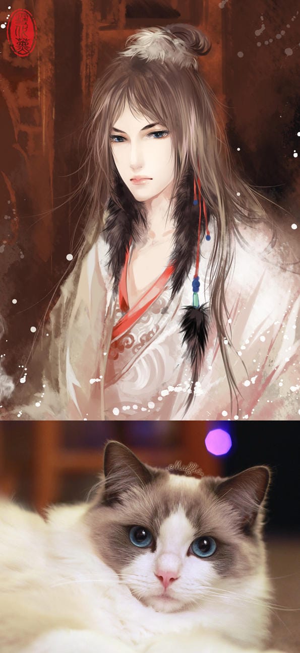 Cats transformed into human in beautiful art