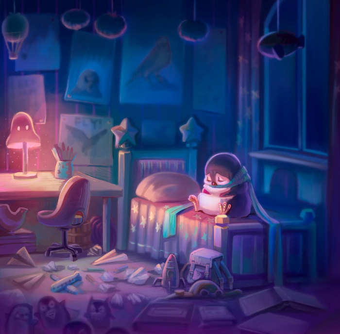 Pinguin with a big dream illustration story