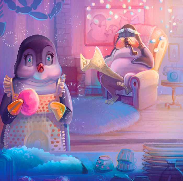 Pinguin with a big dream illustration story