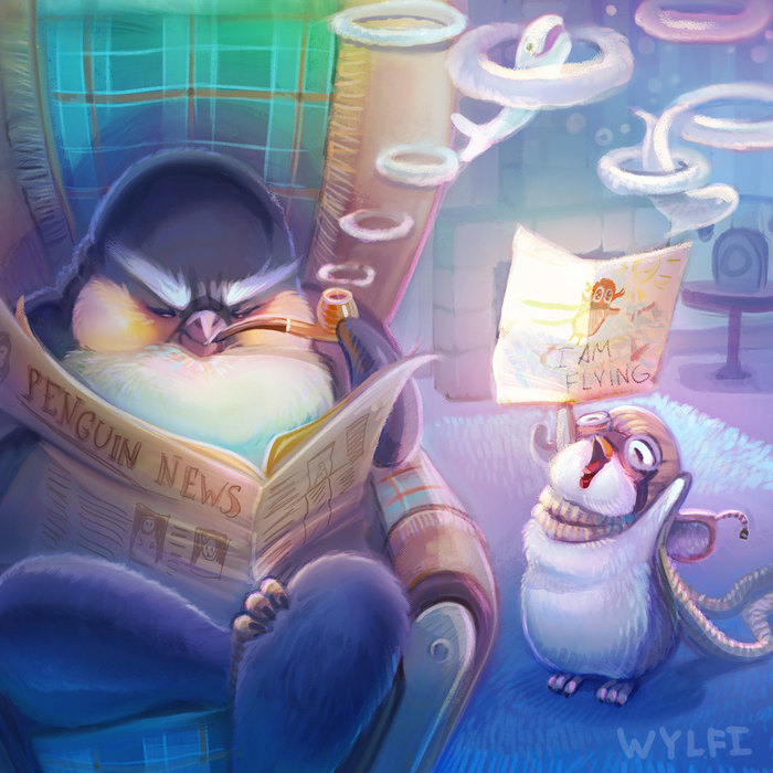 Pinguin with a big dream illustration story