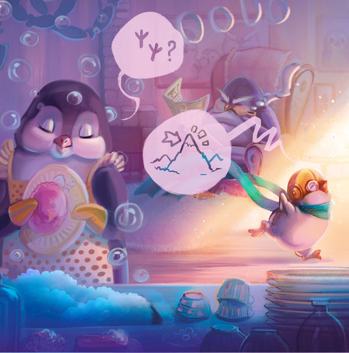 Pinguin with a big dream illustration story