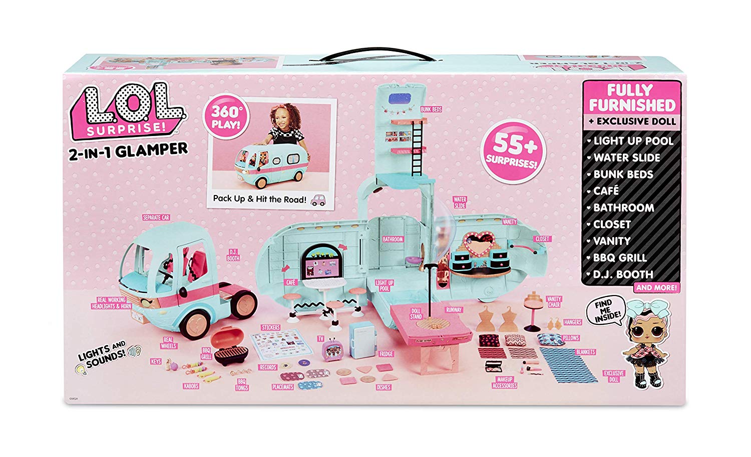 Surprises Fashion Camper Exclusive Doll Toy 2-in-1 Glamper LOL Surprise /& 55