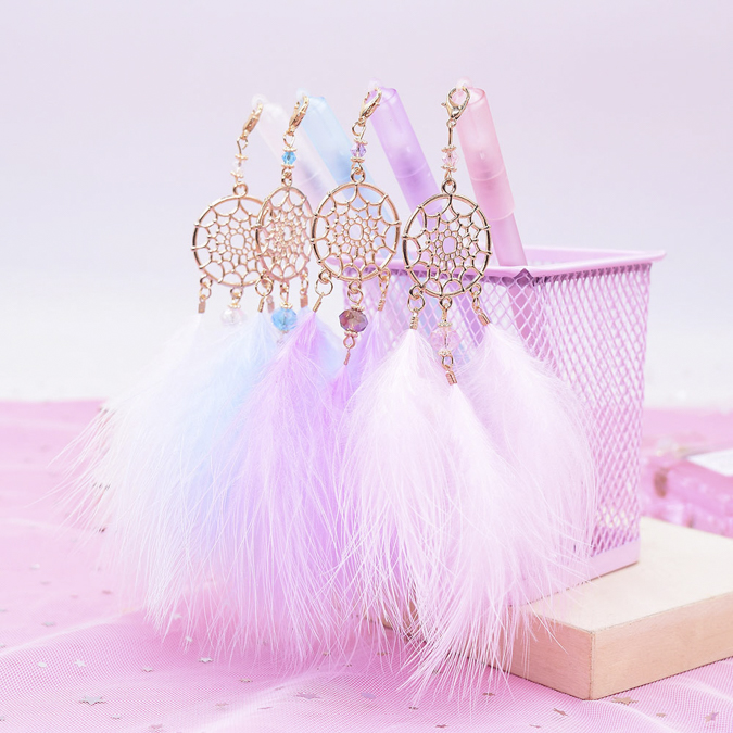 Pens with fluffy dream catchers