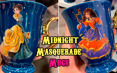 Disney Designer Collection Midnight Masquerade art images of Belle, Cinderella, Esmeralda, Tiana, Rapunzel, Meg, Aurora and Giselle