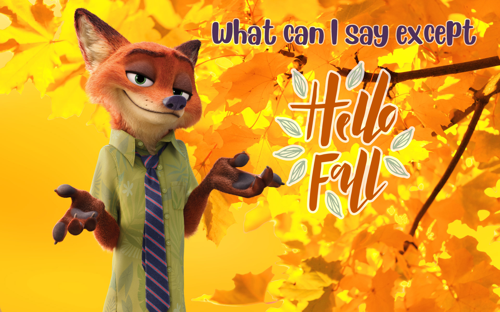 Hello Fall images with cartoon characters 