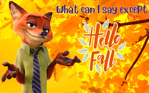 Hello Fall images with cartoon characters