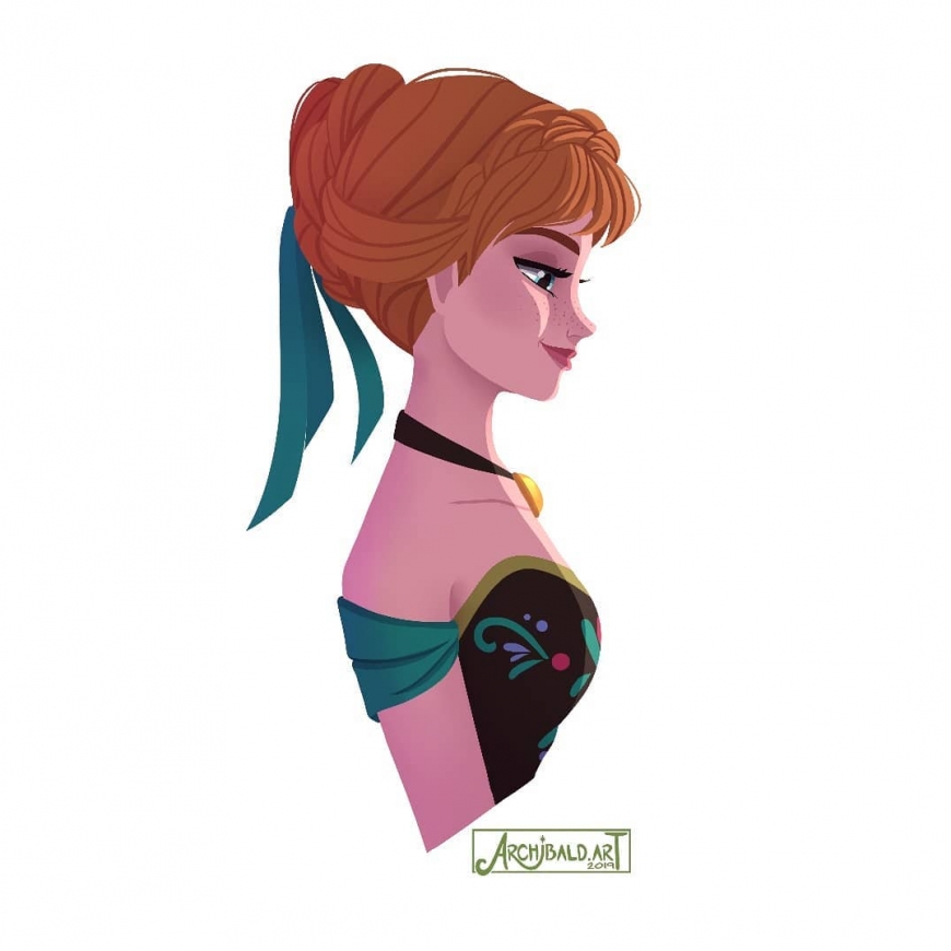 Princess Anna portrait in profile Disney Frozen coronation dress look