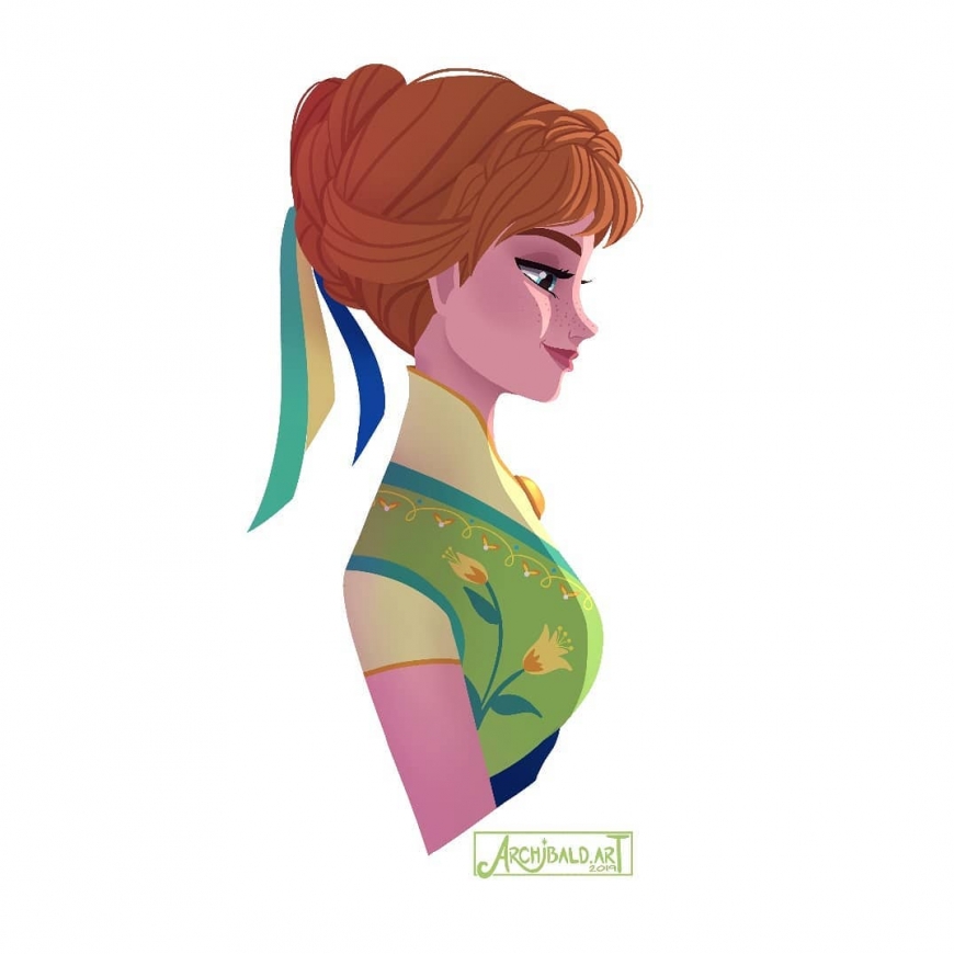 Princess Anna portrait in profile Disney Frozen Fever look
