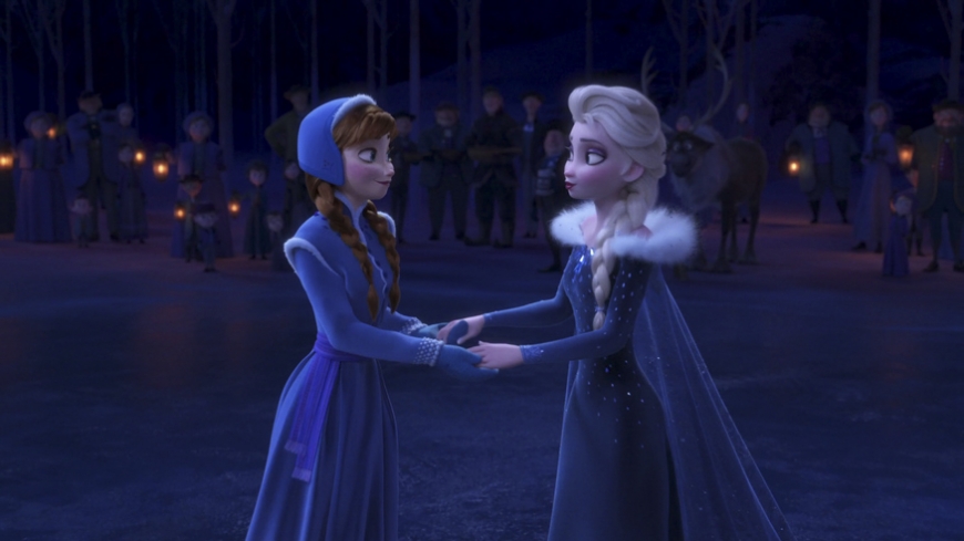Anna and Elsa holding hands in Olaf's Frozen Adventure image