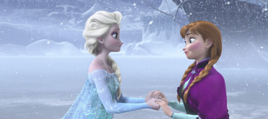 Anna and Elsa holding hands in Frozen