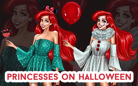 The artist changed the images of Disney princesses and added Halloween horror to them