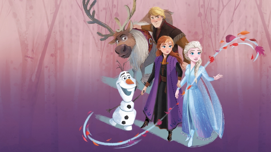Frozen 2 group wallpaper with fall leaves swirl