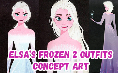 Frozen 2 Elsa's outfits concept art, including her fifth element white  dress