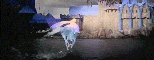 Frozen 2: Elsa riding on Nokk saving Arendelle from flood moment in gifs