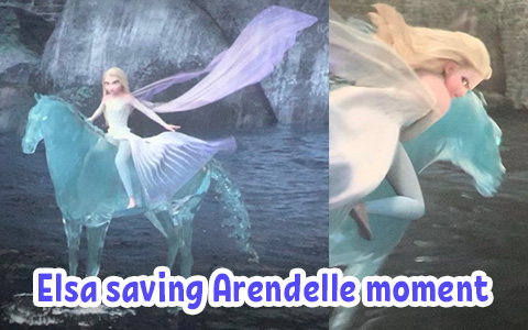 Frozen 2: Elsa riding on Nokk saving Arendelle from flood moment in gifs