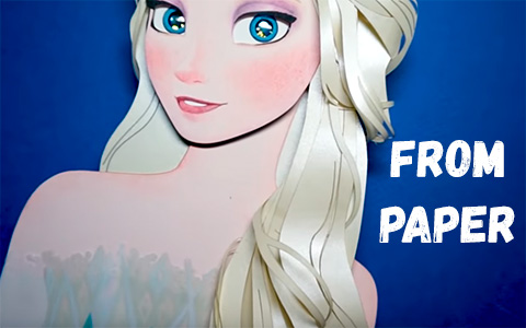 Artist created Elsa's Frozen 2 White Dress portrait with paper