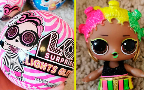 First live images of new LOL Surprise Lights Glitter dolls and black light torch that comes with the ball