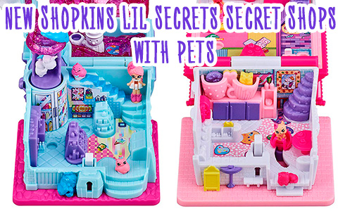 New Shopkins Lil Secrets Secret Shops season 4 toys with pets: Lovely Llama Style Salon, Cutie Cat Cafe, Penguin Slushie Stop, and the Funny Bun Bakery