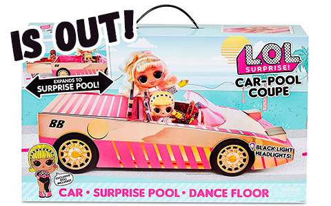 LOL Surprise Car-Pool Coupe with Drag Racer doll and black lights headlights is out! Take a look at promo images