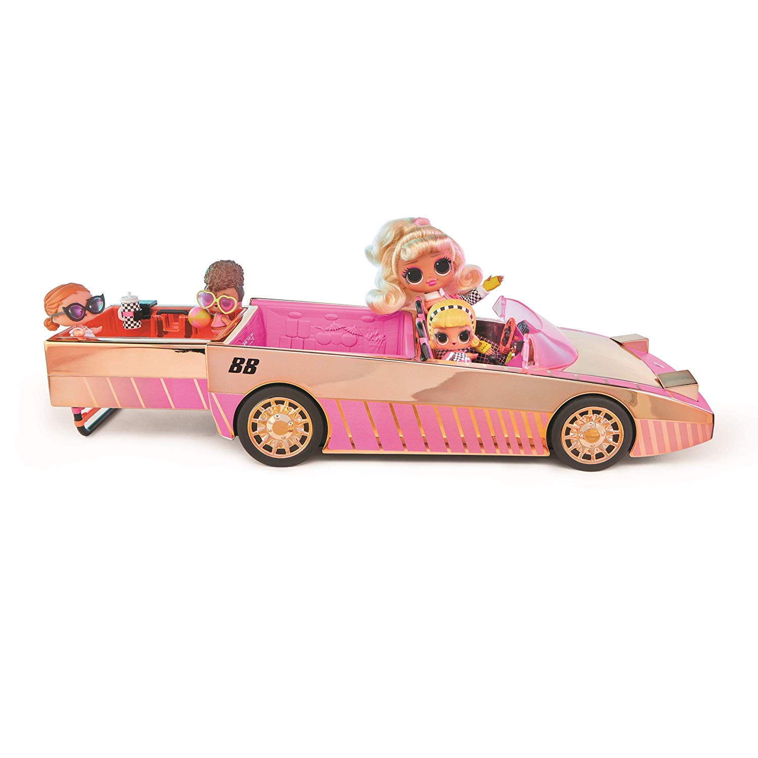 LOL Surprise Car Pool Coupe with Drag Racer doll and black lights