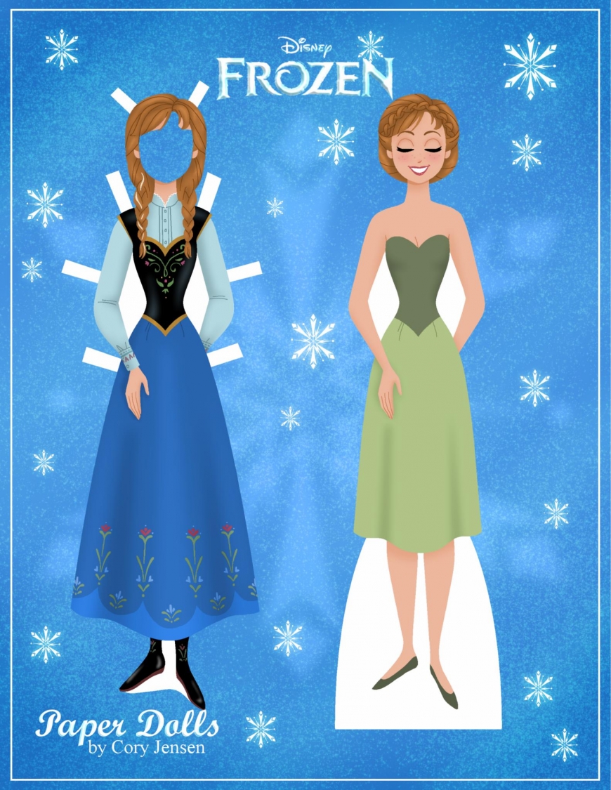 Frozen 2 paper dolls Elsa and Anna with clothing and hairstyles