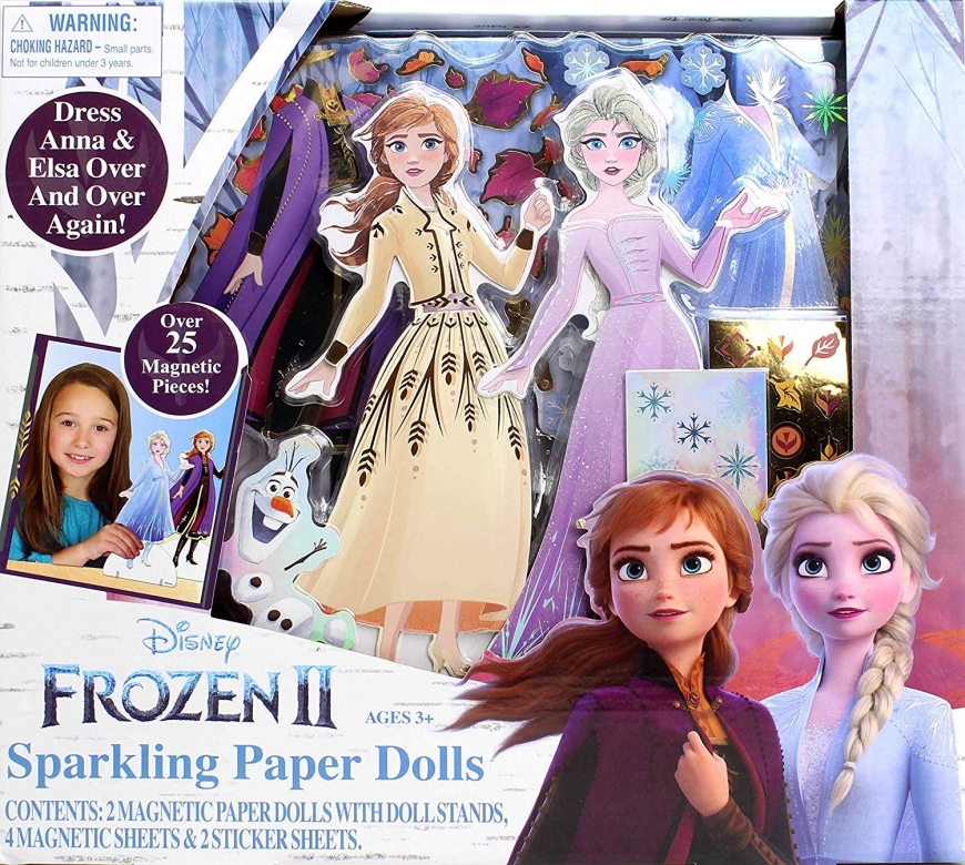 Frozen 2 Elsa and Anna paper dolls with clothing and dresses from the movie