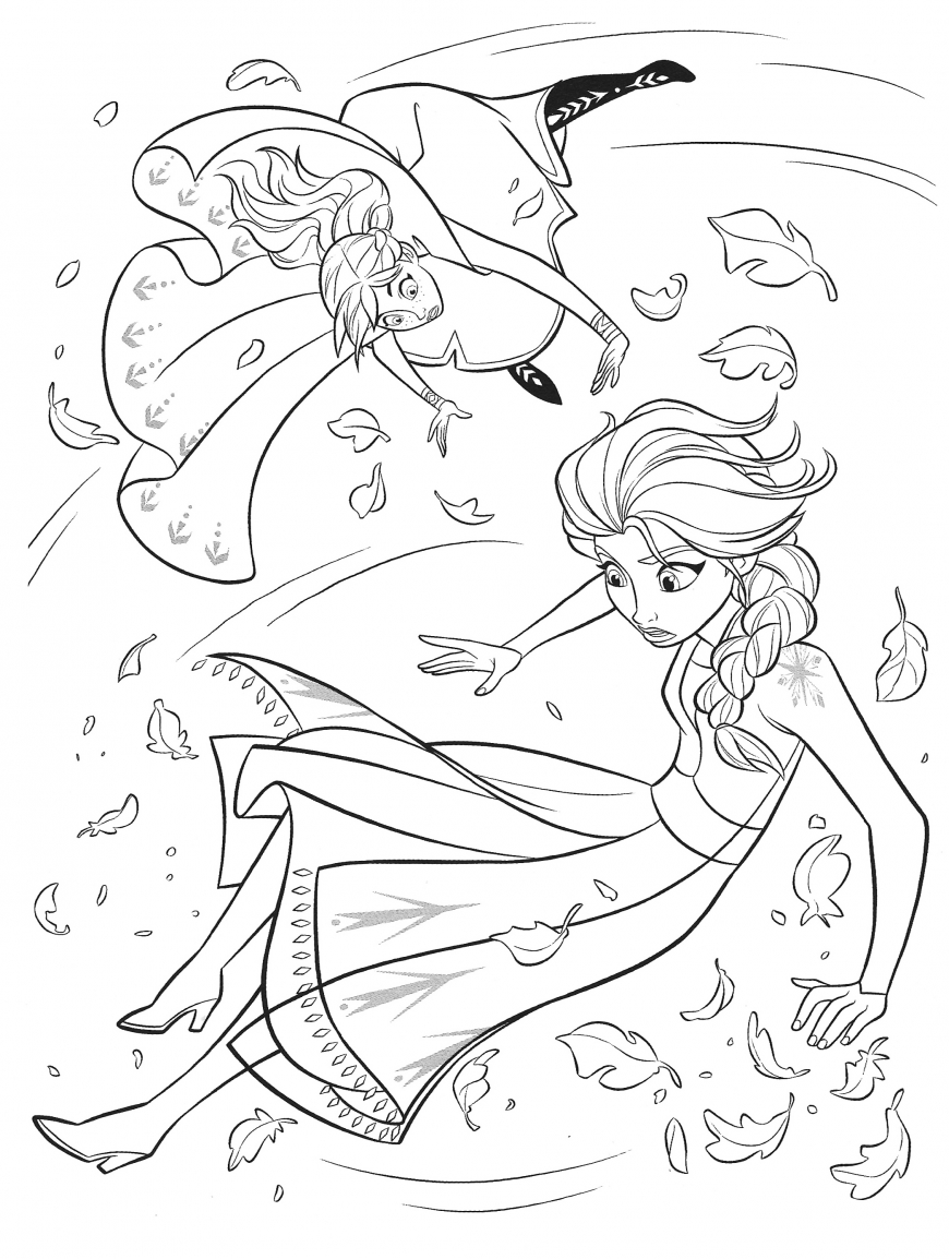 Frozen 2 coloring page  Elsa and Anna fly in the Gale's vortex