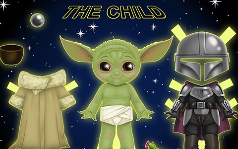 Mandalorian Baby Yoda paper doll - download and print now for free