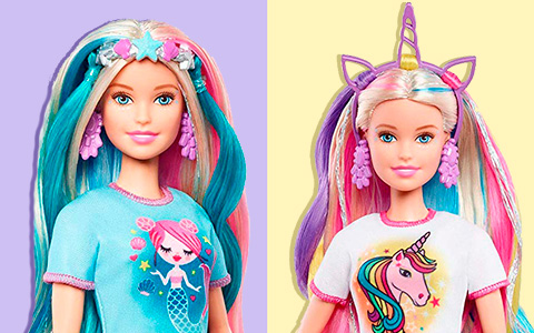 Barbie Fantasy Hair - new hair themed Barbie with Mermaid crown and Unicorn hair crown