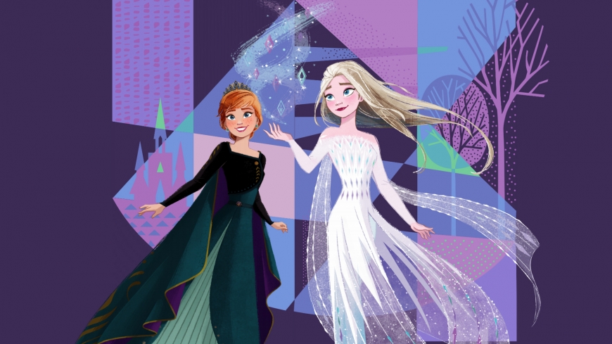 Frozen 2 background Elsa Whie Dress and Anna Queen of Arendelle