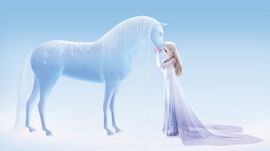 New image of Elsa in white dress shows details of frozen version of the water spirit - horse Nokk