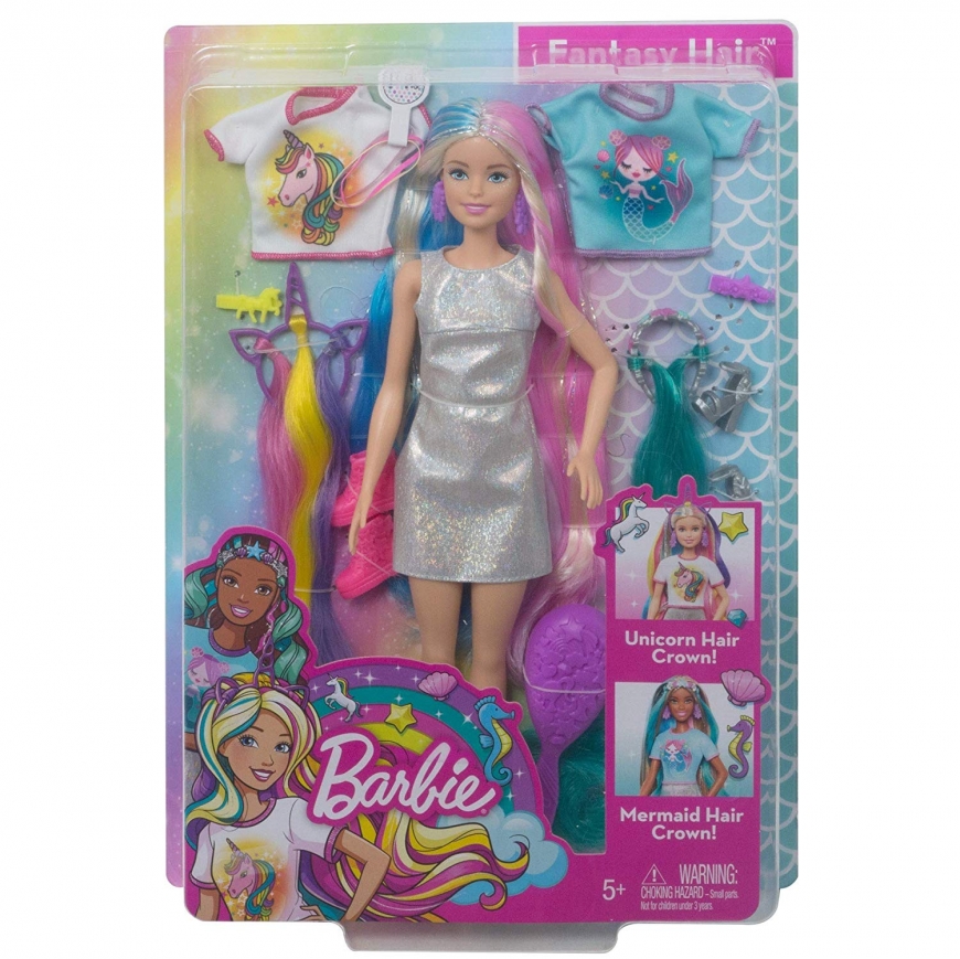 Barbie Fantasy Hair - new hair themed Barbie with Mermaid crown and Unicorn hair crown