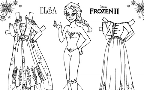 Frozen 2 coloring paper dolls of Elsa and Anna