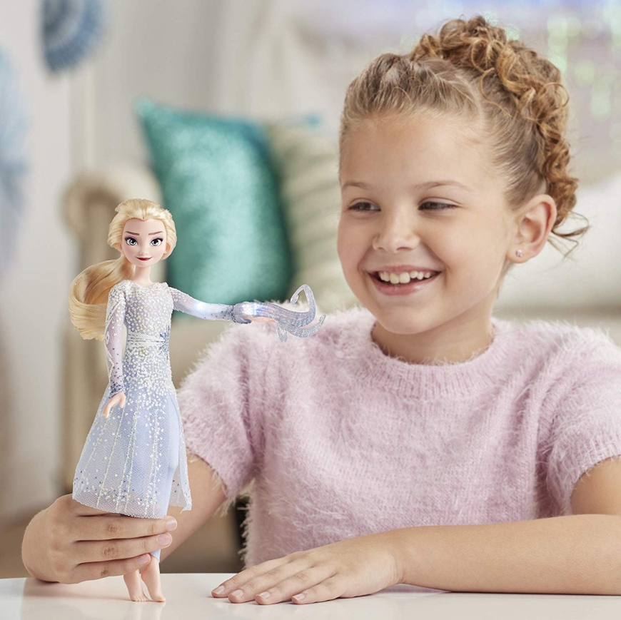 Frozen 2 Magical Discovery Elsa Doll with Lights and Sounds, elsa with ponytail barefoot