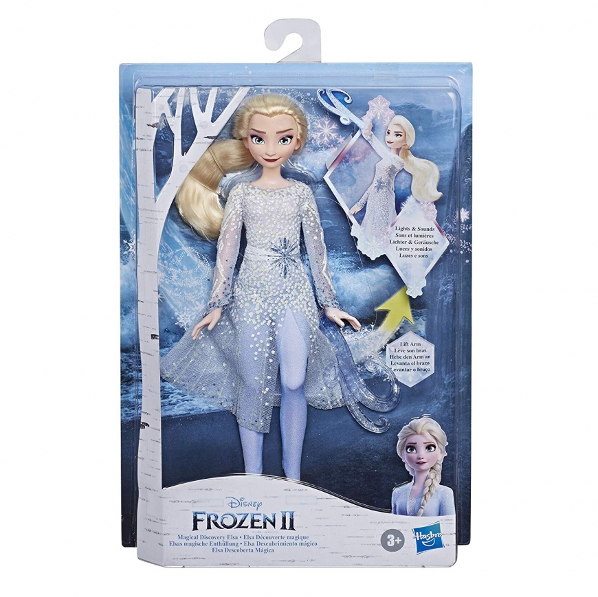 Frozen 2 Magical Discovery Elsa Doll with Lights and Sounds, elsa with ponytail barefoot