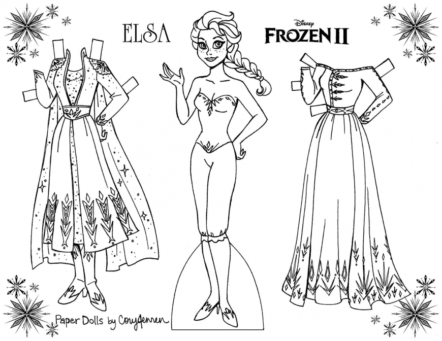 Frozen 2 coloring paper dolls of Elsa and Anna