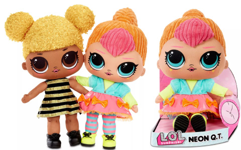 L.O.L. Surprise! Huggable Plush Queen Bee and Neon QT dolls