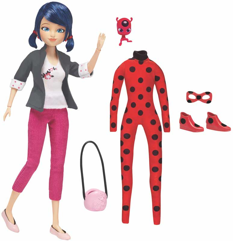 Miraculous Marinette transform to Ladybug doll with 2 outfits and  detachable mask 