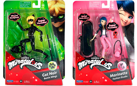 Miraculous Ladybug Playmates articulated doll figures of Ladybug, Marinette, Cat Noir and Rena Rouge