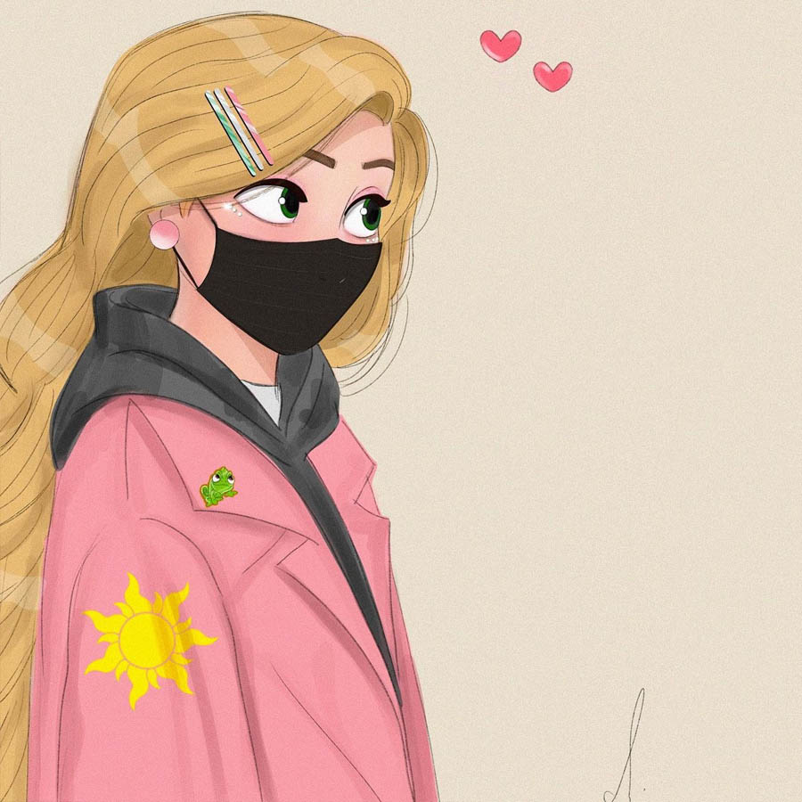 Disney Princess wears face masks - cute art and profile pictures