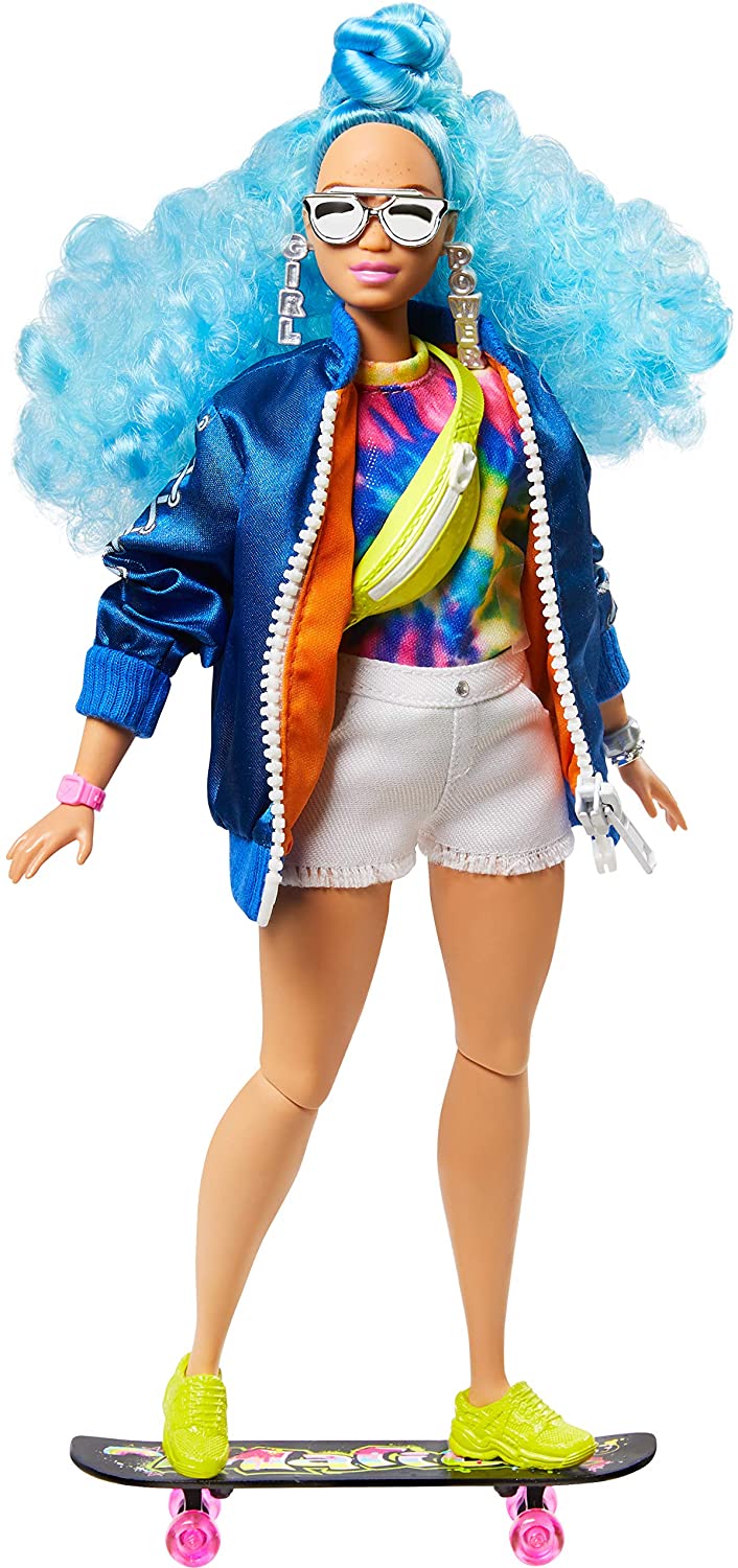 Barbie Extra Doll №4, Curvy, in Zippered Bomber Jacket with 2 Pet Kittens