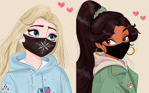 Disney Princess wears face masks - cute art and profile pictures