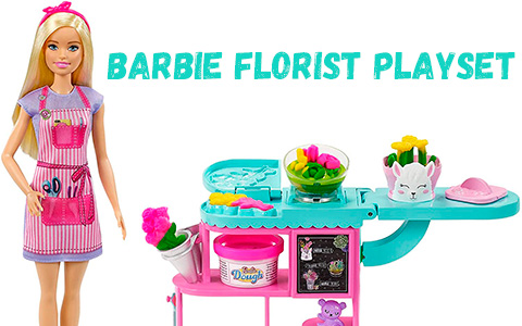 Barbie Florist Playsets with doll, flower-making station, doughs and accessories