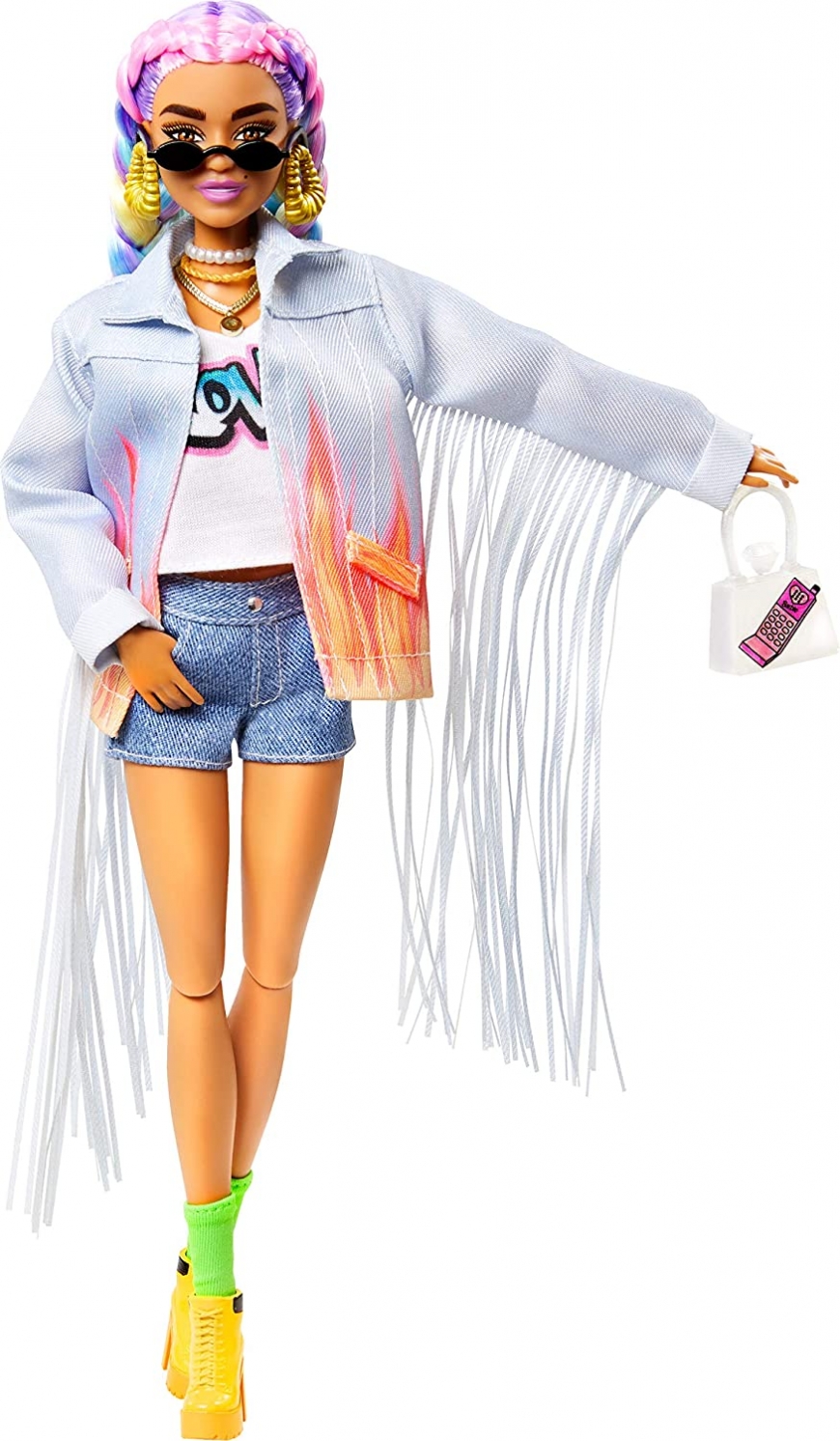 Barbie Extra Doll №5 in Long-Fringe Denim Jacket with Pet Puppy with  Rainbow Braids