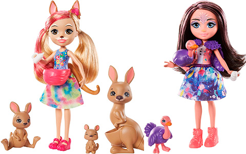 New Enchantimals Sunny Savanna dolls Family Toy Sets: Kamilla Kangaroo, Esmeralda Elephant and Ofelia Ostrich