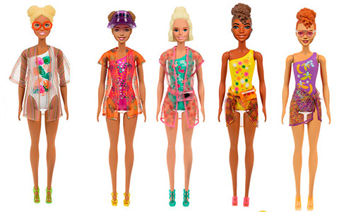 Barbie Color Reveal Holiday Summer Love Series dolls with towels, and Chelsea